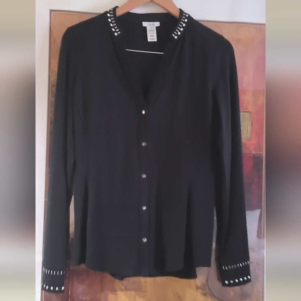 Cache Black Cardigan With Silver Studs Size Medium - image 1